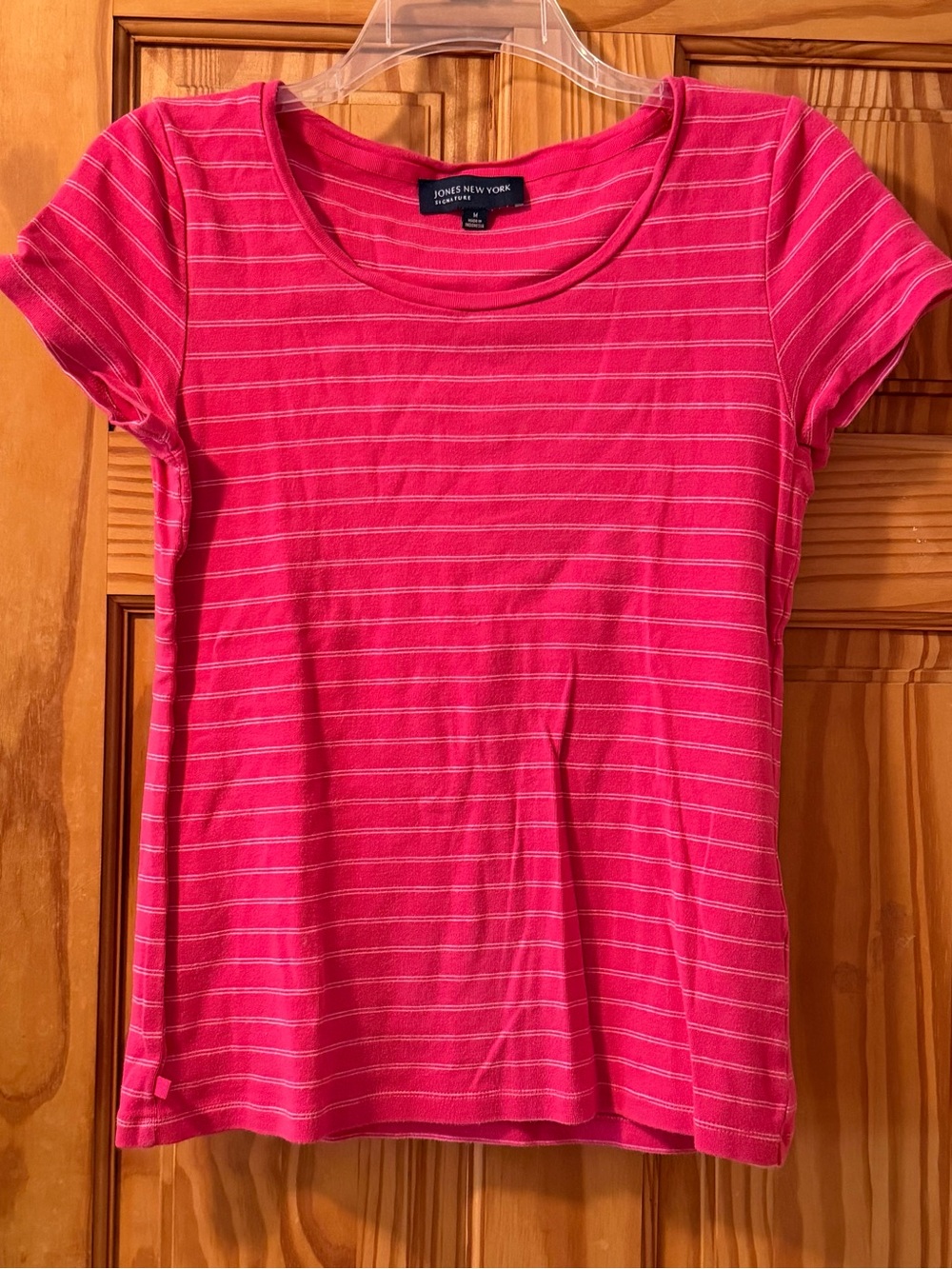 Jones New York Hot Pink Striped Short Sleeve Tee